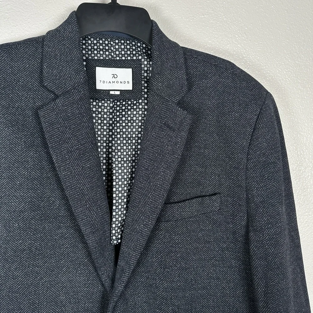 7 Diamonds Benjamin Comfort Stretch Blazer Sz Large Blue Herringbone Sport Coat